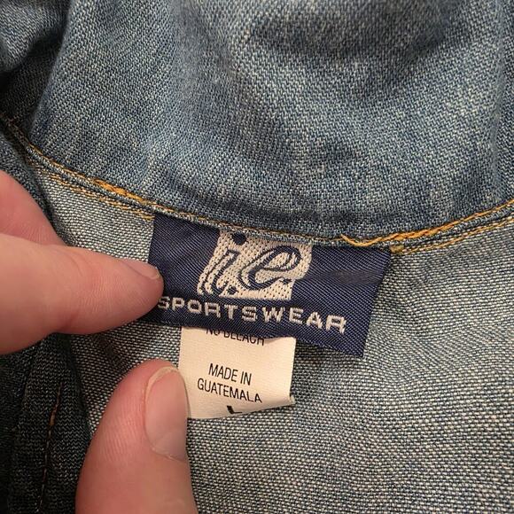 Vintage Sportswear Sleeveless Denim Button Up Y2K Grunge Western Tie Shirt Sz L - Picture 3 of 7